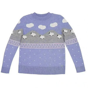 Vintage Counting Sheep Purple Knitted Sweater Small Long Sleeve Crew Neck Top